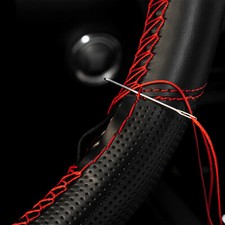 2023 Hand Sew Leather Car Auto Steering Wheel Cover W/ Needle &Thread Red Wrap