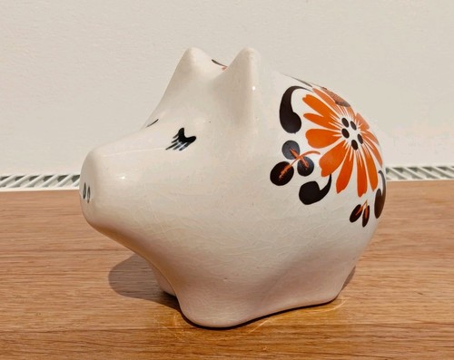 Vintage orange floral ceramic - orange,