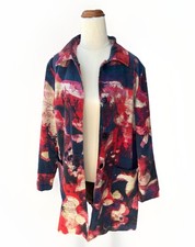 Blue Illusion Velvet Floral Coat Sz S (10) Eclectic Art Print Jacket Statement