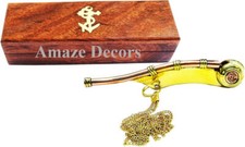 Nautical Maritime Brass/Copper Boatswain Whistle Bosun Call Pipe With Wooden Box