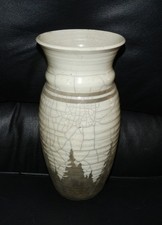 SIGNED Large Vase - White or Clear Crackle w/Green Forest Raku - 11.5" x 5.5"