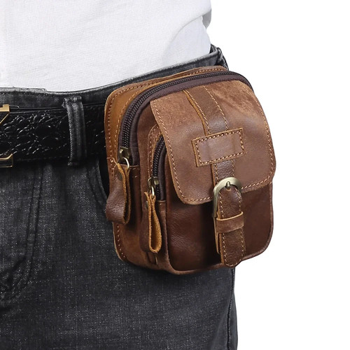 Men genuine leather fanny - leather,