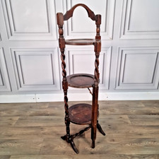 Antique Barley Twist 3 Tiered Fixed Muffineer Cake Plant Stand Wooden Solid Oak