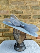 grey blue large fascinator wedding hat  Kentucky Derby Royal Ascot bow