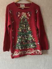 Vintage   Heirloom Collectibles. Embroidered Xmas Tree Long Jumper Size 12/14
