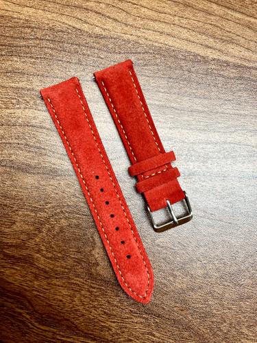 Red suede leather watch - suede, strap