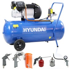 Electric Air Compressor V-Twin 100 Ltr 3hp 14cfm 116psi 8bar 5pc toolkit Hyundai