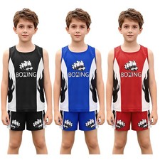 Boys Boxing Costume Vest with Shorts Basketball Kickboxing Match Arts Uniform