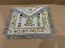 MASONIC REGALIA PAST MASTER SHEEP APRON ALL WHITE HAND EMBROIDERED