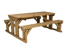 Picnic Table and Bench Set Wooden Outdoor Garden Furniture, Abies Rounded