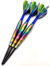Tungsten Darts Set 90% 22g Barrels Rainbow coating + Stems + Retro Dart Flights