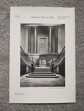 Manchester Old Town Hall - Main Staircase - Antique Print - 1928