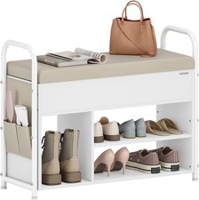 VASAGLE Shoe Storage Bench Padded Seat Entryway Hallway Rack Flip Top White NEW