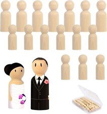 Wooden Peg Dolls 18pcs Natural Unpainted Figures Decorative Tiny 8x55mm 10x43mm