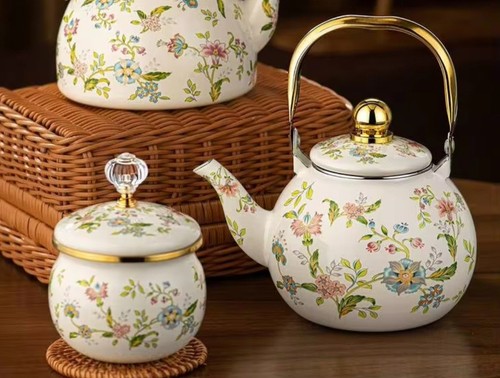 Enamel floral kettle - enamel, tea
