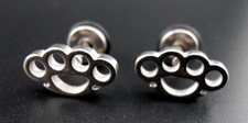 Brass Knuckle Earrings Stainless Steel NEW Screw Stud/Post Knuckle Dusters Fight