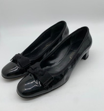 Salvatore Ferragamo leather ballet court shoes UK 7 C black patent bow trim
