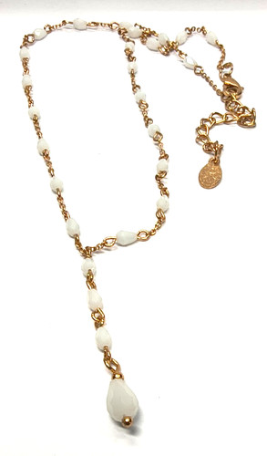 Gold tone white - faceted, glass