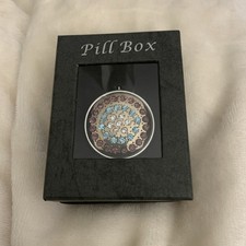 Blingy Pill Box. Metal With Pink, White And Blue Gems