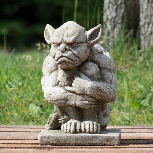 Stone grumpy gargoyle statue - gargoyle,