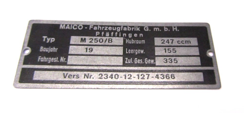 Maico factory data plate - ,