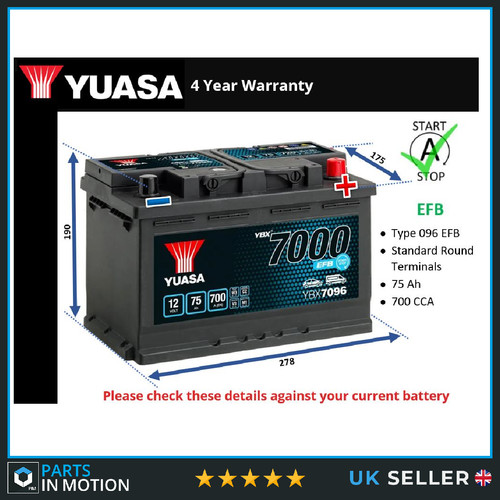 Efb car battery ybx7096 yuasa - efb,