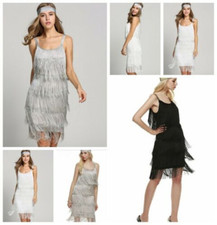 UK Great Gatsby Flapper Dress 1920s Party Vintage Tassel Womens Fringed Dresses