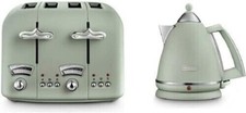 De'Longhi Argento Silva Wide Slot 4 Slice Toaster & Kettle set in Green