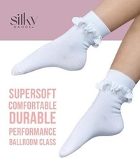 Silky Dance Juvenile Ballroom Dance Socks,  Lace Trimmed Frill Top Ankle Socks