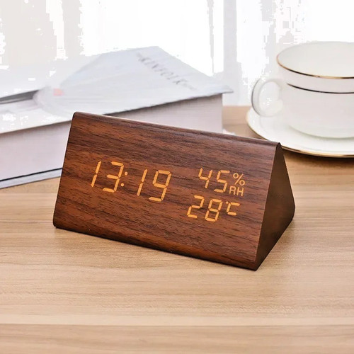 Digital wooden alarm clock led - alarm,