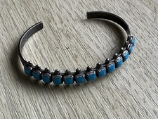 Sterling Silver with 13 Turquoise Stones Vintage Cuff Bracelet. Navajo? VGC.