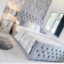 Luxury Florida Bed Frame Velvet Upholstered Ottoman Gas Lift Storage Double King