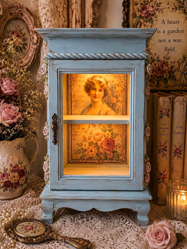 Vintage blue painted - painted, floral