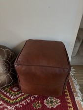 Large Brown Leather Pouffe Footstool