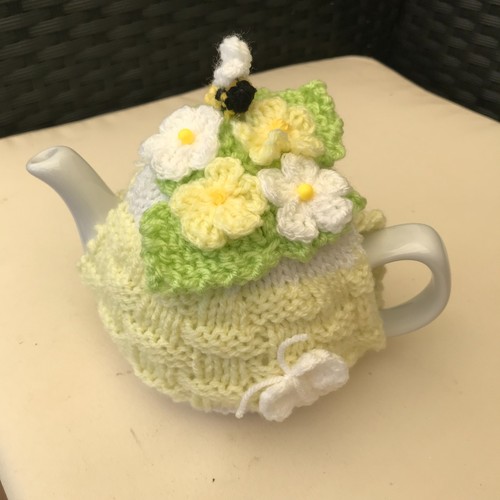 Hand knitted basket weave tea - hand,