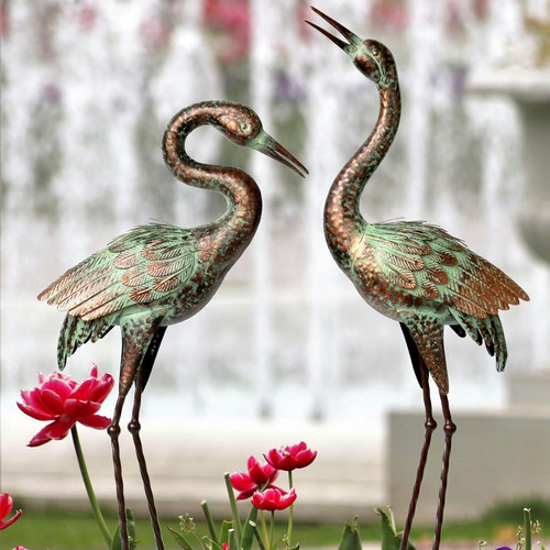 Patina blue heron garden - garden, crane
