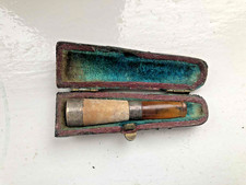 Antique Victorian Hallmarked Silver Cheroot Holder in Leather Case Chester 1889