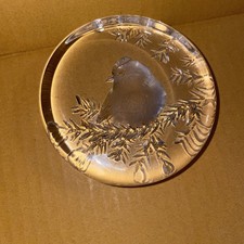 Royal Króna Cut Glass Paperweight With Bird. Signed By Mats Jonasson 9x2.25cm