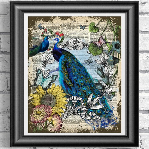 Vintage peacocks flowers love - vintage,