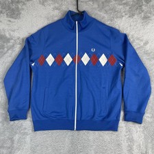 Fred Perry Track Jacket Mens XL Blue Argyle Full Zip Laurel Wreath Sportswear