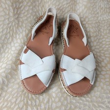 Popa Womens White Tan Espadrille Style Sandals  Size UK 5 Leather Slip On