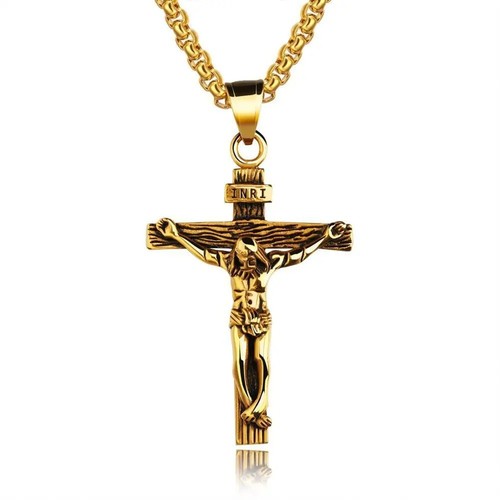 18k gold plated cross necklace - gold,