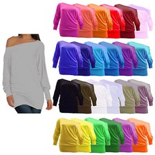 WOMEN'S BATWING BAGGY TOP JUMPER JERSEY LADIES LONG SLEEVE OFF SHOULDER TOP SIZE