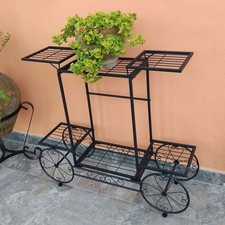 Outdoor Indoor Pot Plant Stand Garden Decor Flower Rack Wrought Iron 4 Wheeler