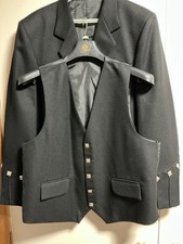 100% Black Wool Traditional Kilt Jacket And Waistcoat Chest 40/42