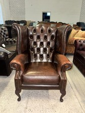 Chesterfield Brown Real Leather Queen Anne Wingback Chair 2 Available