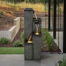Abstract Modern Fountain Sculpture – Indoor Water Feature with Soft LED Lighting