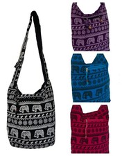 Elephant Print Hippy Cotton Shoulder Bag Handmade Boho Colourful Handbag