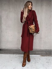 Women's Wool Blend Trench Coat - Windproof Belted Long Winter Coat UK