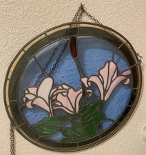 VTG Stained Glass Tulips Lilly Flowers Vibrant Window Sun Catcher 18”Diameter